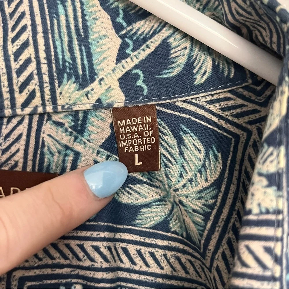 Tori Richard 100% Cotton Hawaiian Blue and White Palm Print Shirt size Large - Picture 4 of 7